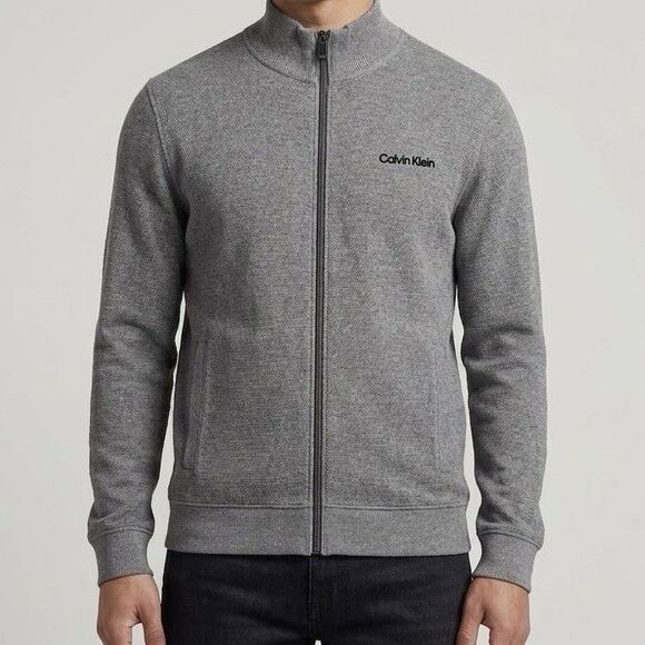 Calvin Klein Other - Calvin Klein Mens Sweater Jacket XL Full Zip Grey Mock Neck Grandpa Core Dad